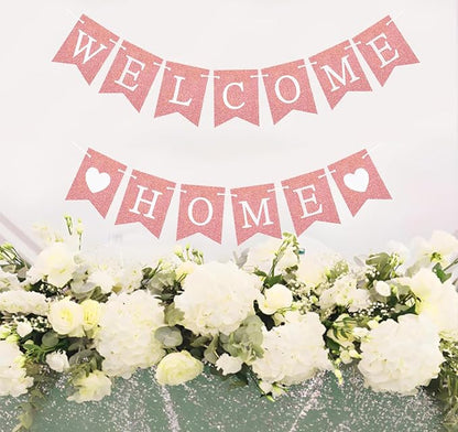 Welcome Home Banner Decorations Glitter Rose Gold Bunting Backdrop - Image 6