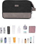 WANDF Toiletry Bag for Men Travel Toiletry Organizer Canvas and Leather Dopp Kit Water-Resistant Shaving Bag for Travel Accessories (Black, Medium)