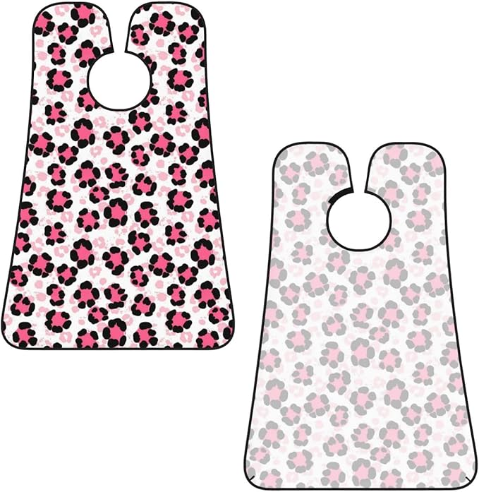 Adjustable Beard Bib, Non-Stick Hair Catcher Cape for Men's Shaving, Waterproof with 2 Suction Cups, Paint Splatter Cheetah Leopard Print Pink Shave Bib