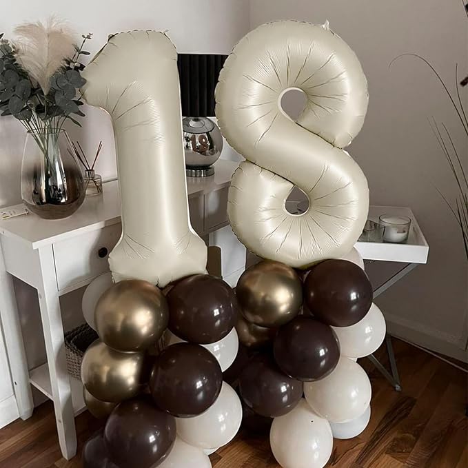 40 Inch Beige Number Balloon 1, Large Cream Number Foil Mylar Balloons - Image 5