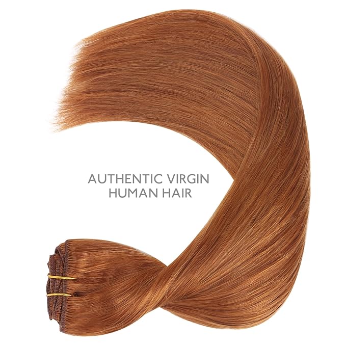 WENNALIFE Clip in Hair Extensions Real Human Hair, 22 Inch 150g 9pcs Human Hair Extensions Clip In, Dirty Ginger Hair Extensions Clip In Real Hair Coloured Remy Human Hair Extensions