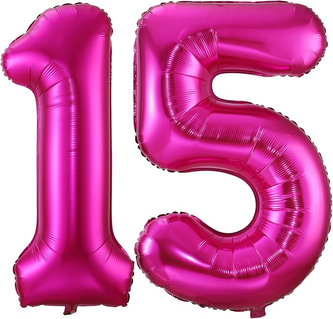 Hot Pink 15 Balloon Numbers, 40 Inch, 15th or 51st Birthday, Aluminum Mylar Foil by BBPOOL