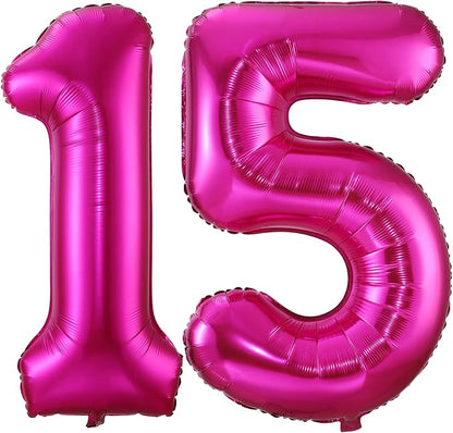 Hot Pink 15 Balloon Numbers, 40 Inch, 15th or 51st Birthday, Aluminum Mylar Foil by BBPOOL