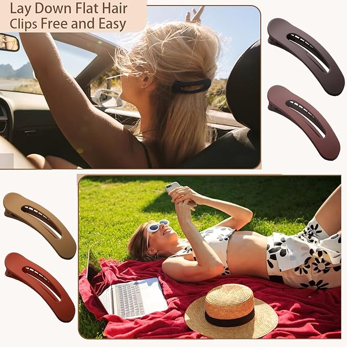 4 PCS Flat Claw Clips, Large Lay Flat Hair Clips for Women Girls, Strong Hold Non-slip Hair Claws for Thick Thin Hair (Matte 1)