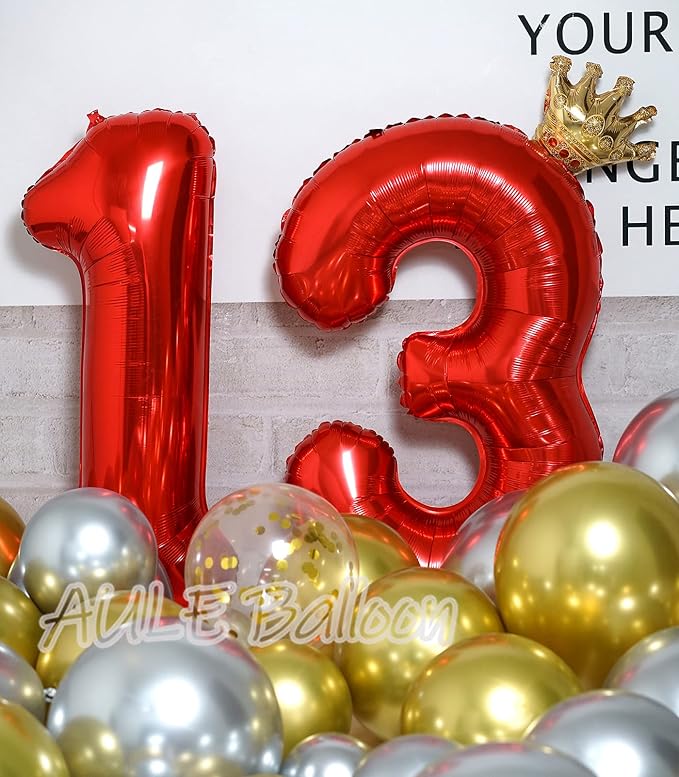 AULE 40 Inch Red 13 Balloon Number Foil 0-9 Birthday Big Numbers | Birthday - Image 2
