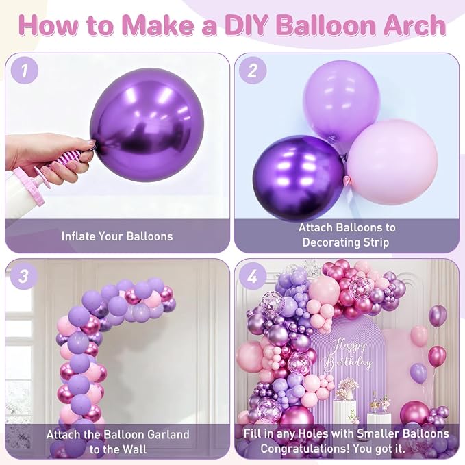 Pink Purple Balloon Garland Arch Kit - Image 3