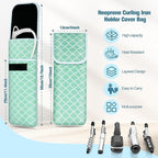 Women's Heat Resistant Neoprene Curling Iron Holder Flat Iron Curling Wand Travel Storage Cover Case Bag Pouch -Water-Resistant (Green-1)