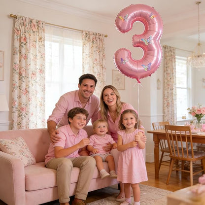 40 Inch Number Balloon Pink Large Mylar Foil Pink Number Balloons and Butterfly - Image 6