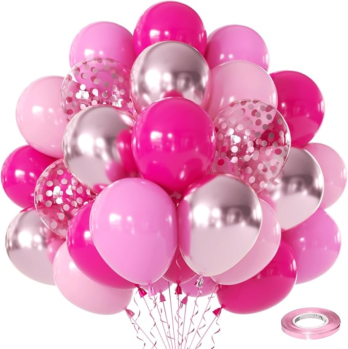 Zesliwy Hot Pink Balloons Set, Party Decor | Pastel Light Pink Metallic Pink by Zesliwy
