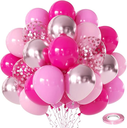 Zesliwy Hot Pink Balloons Set, Party Decor | Pastel Light Pink Metallic Pink by Zesliwy