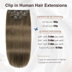 XDhair Clip in Hair Extensions Human Hair,120g 22 Inch Ash Brown Clip in Hair Extensions Straight Remy Hair for Women 6 Pieces (#8,22Inch)