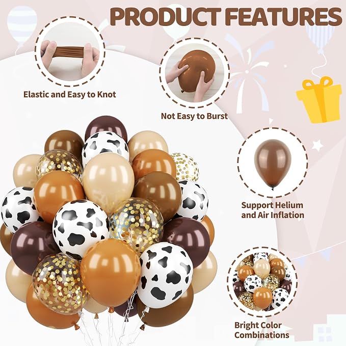 Brown Cow Balloons, 12 Inch Dark Brown Coffee Nude Tan Neutral Gold Confetti - Image 3