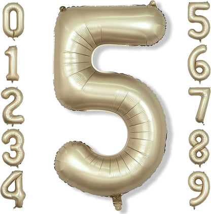 Metallic Gold 5 Balloons, 40 Inch Giant Light Gold Mylar Foil Number 0-9 Helium by Isndare