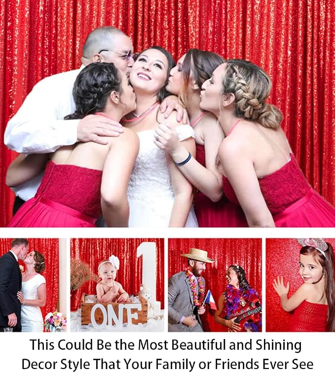 ShinyBeauty 5FTx7FT Red Sequin Backdrop Curtain | Glitter Photo Background - Image 5