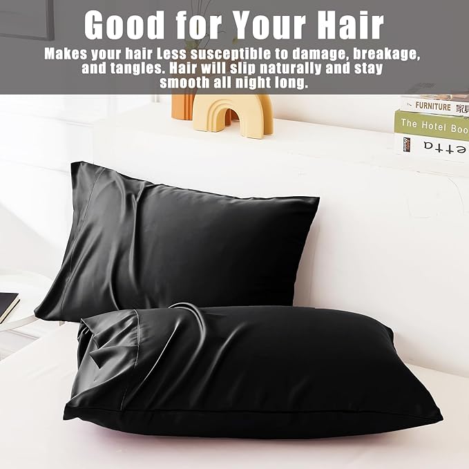 TELUS Black Pillow Cases King Size 2 Pack, Bamboo Rayon Cooling Pillowcases with Envelope Closure, Cool Breathable Pillow Case for Hot Sleepers & Night Sweats, 20x40 inches
