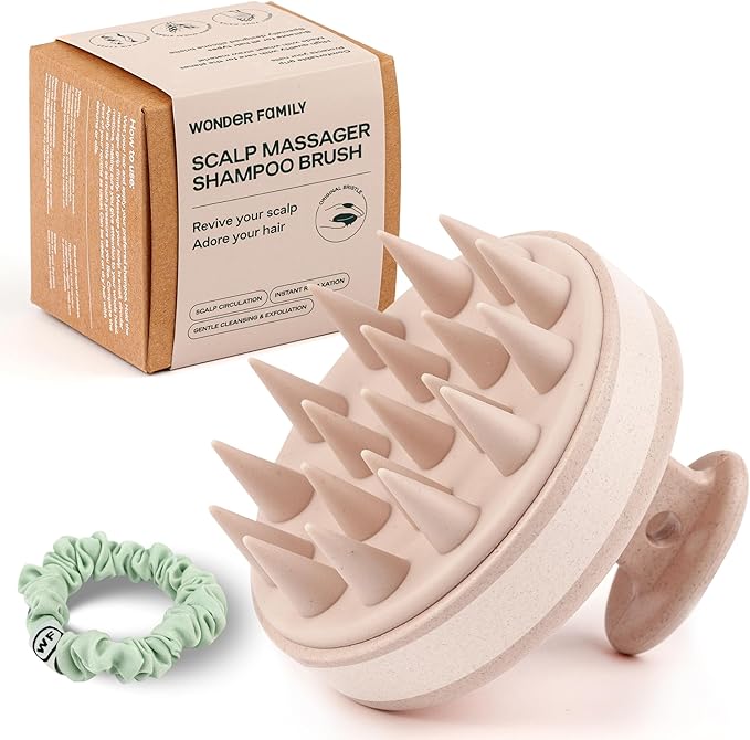 Silicone Scalp Scrubber for Dandruff – Serum, Balm, & Hair Oil Applicator – Scalp Massager Hair Growth for Men, Women – Shampoo Massager Brush or Head Scratcher – Alternative to Shower Comb – Beige