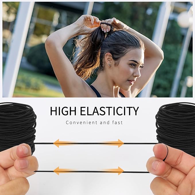 Unaone Hair Elastics Ties, 300 PCS Stretchable Rubber Hair Band No Crease Hair Band 2mm for Thin Hair, Suitable for Women, Men, Girls and Boys,Black