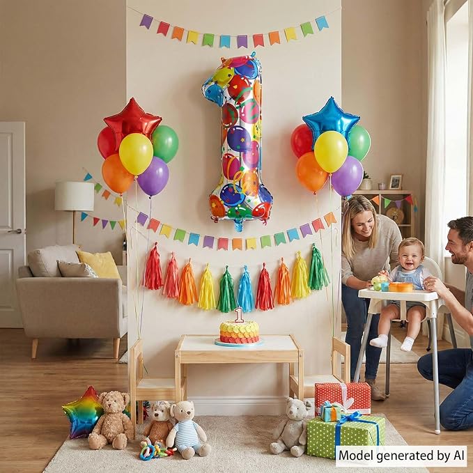 40 Inch Rainbow Number 1 Balloon, Large Colorful Mylar Foil Balloons 0-9 - Image 2