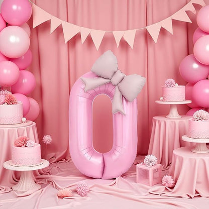 Bow Pink 0 Balloons, 40 Inch Giant Pink Bow Helium Foil Number 0 - Image 4