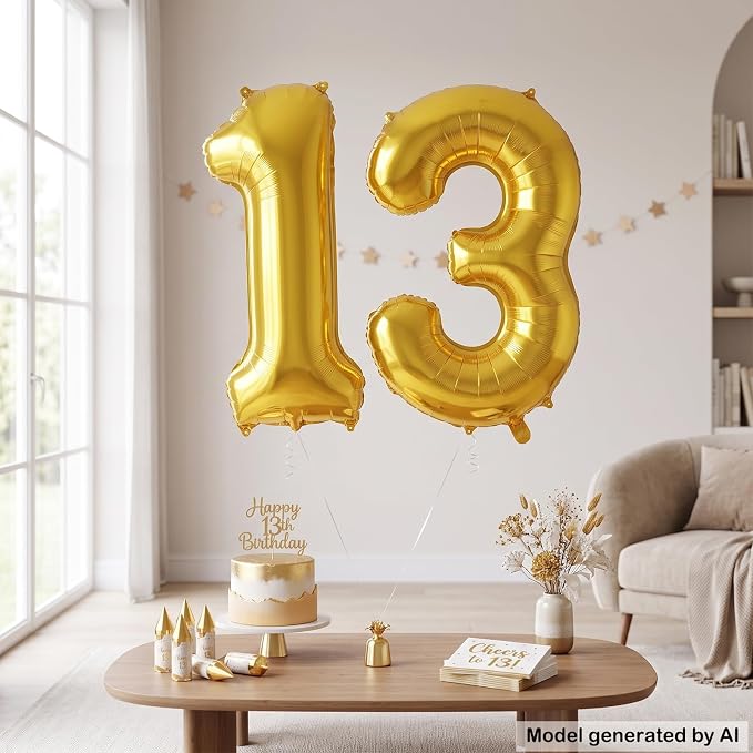 40 Inch Gold Number 13 Foil Balloon - Image 3