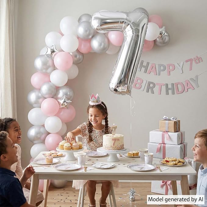 Silver Number 7 Balloon 40 Inch, Sleek Foil - Image 3