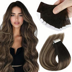 Sunny Hair Tape in Hair Extensions Real Human Hair Invisible Remy Hair Extensions Tape ins for Women Natural Black Ombre Dark Brown Balayage Ash Blonde 14 inch 25G
