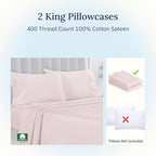 California Design Den King Size Pillowcase Set - 400 Thread Count, 100% Cotton Sateen, Set of 2 Pillow Covers, Soft and Breathable - Pink
