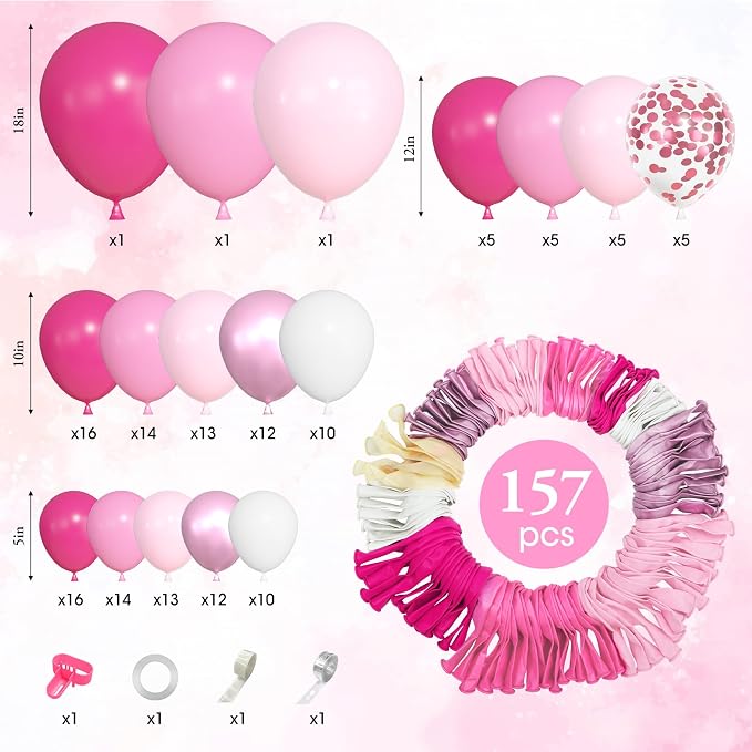 157Pcs Pink Balloons Arch Garland Kit Different Size | Hot Metallic Light - Image 3