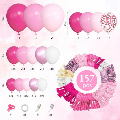 157Pcs Pink Balloons Arch Garland Kit Different Size | Hot Metallic Light - Image 3