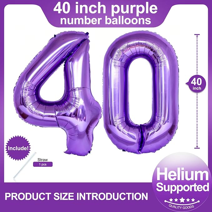Number 40 Purple Balloons 40 Inch Giant Purple Fiol 40 Helium Balloons - Image 2