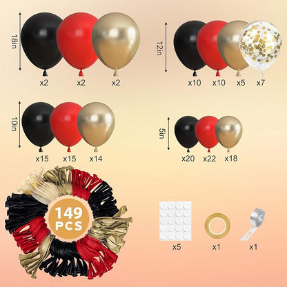 Ouddy Party 149Pcs Red Black Gold Balloon Arch Garland Kit 18 12 10 5Inch | - Image 3