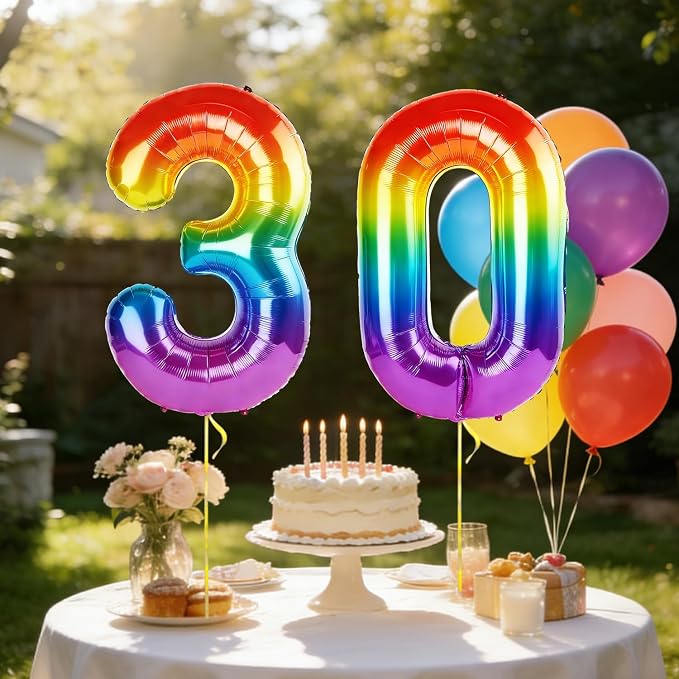 40 Inch Number 30 Balloons for 30th Birthday Party Decorations, 0-100 Rainbow - Image 3