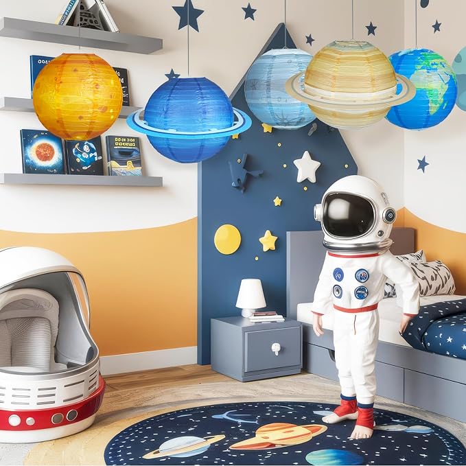 8 PCS Planet Paper Lanterns, 12 Inch Outer Space Party Decorations, Solar - Image 7