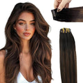 Moresoo Genius Clip Hair Extensions Ombre Dark Brown to Chestnut Brown Genius Weft Clip in Hair Extensions Human Hair Thick Soft Straight 16 inch 120G 7Pcs