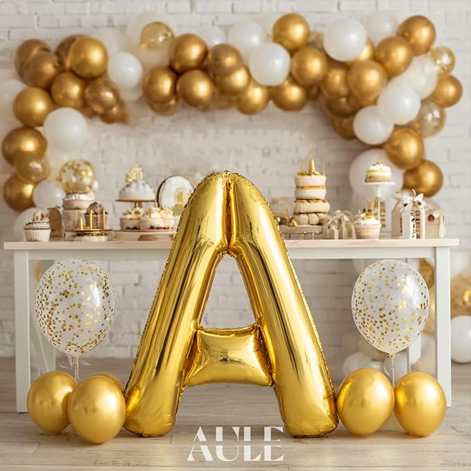 AULE 40 Inch Gold A Balloon Letter Foil A-Z Birthday Big Alphabet | Birthday - Image 2