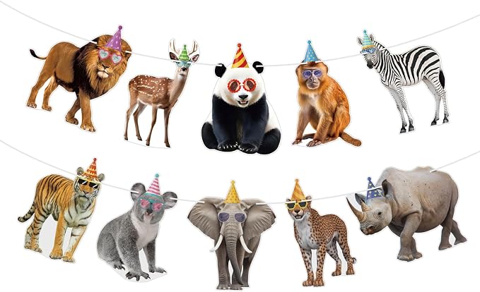 Hooqict Safari Animals Happy Birthday Banner Animal Birthday Decorations Party by Hooqict