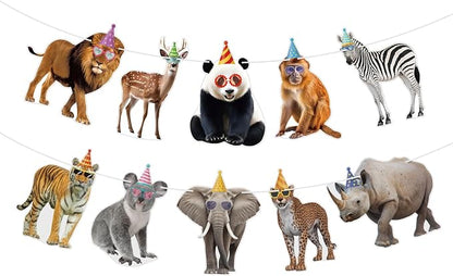 Hooqict Safari Animals Happy Birthday Banner Animal Birthday Decorations Party by Hooqict