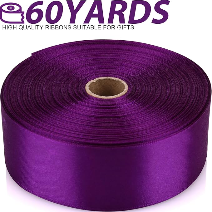 1-1/2 Inch 60 Yards Purple Solid Satin Ribbon - Image 2