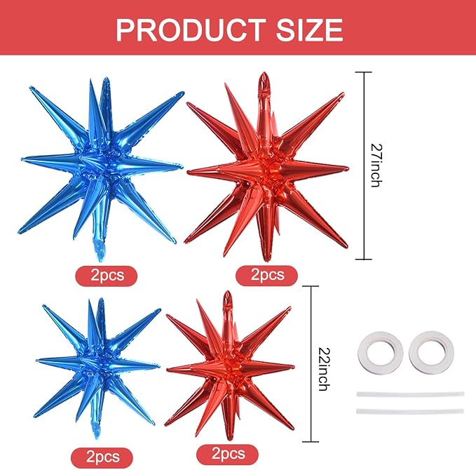 TONIFUL 8 Pcs Star Balloons Blue Red Foil Explosion Balloon Party Decor | 2 - Image 2