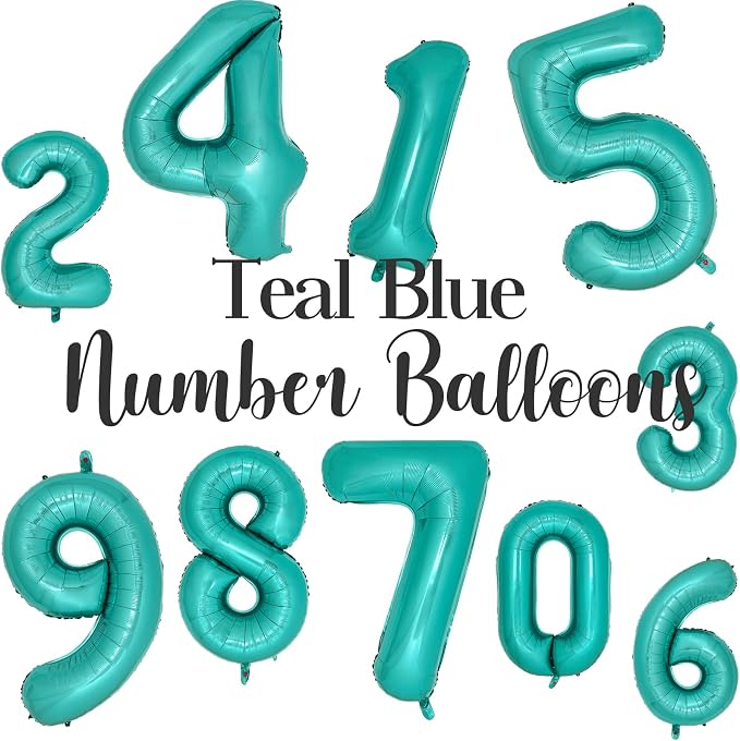 Teal Number 4 Balloons 40 Inch Large Turquoise Blue Foil Balloons - Image 4