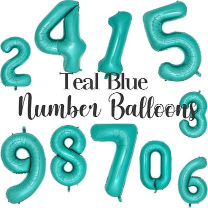 Teal Number 4 Balloons 40 Inch Large Turquoise Blue Foil Balloons - Image 4