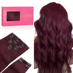 WENNALIFE Clip in Hair Extensions, 150g 14 Inch 9pcs Light Burgundy Remy Hair Thicker Double Weft Extensiones De Cabello Humano Con Clip Ins Straight Full Volume
