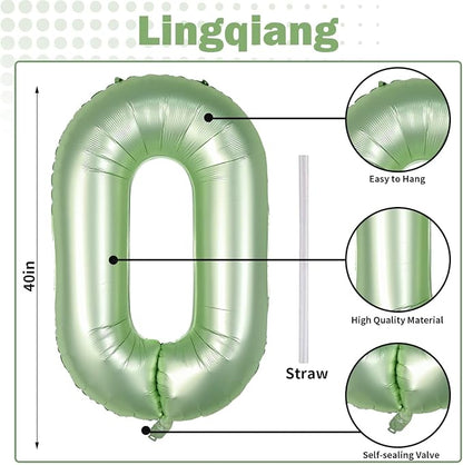 Sage Green Number 40 Birthday Balloons, 40 Inch Large Olive Green Foil Number 4 - Image 2