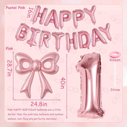 Pink Bow Happy Birthday Balloons, 40” Aluminum Foil Number 1 Balloon - Image 6