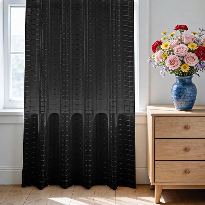 SpaceDresser Check Sheer Curtains 54 Inches Long - Image 3