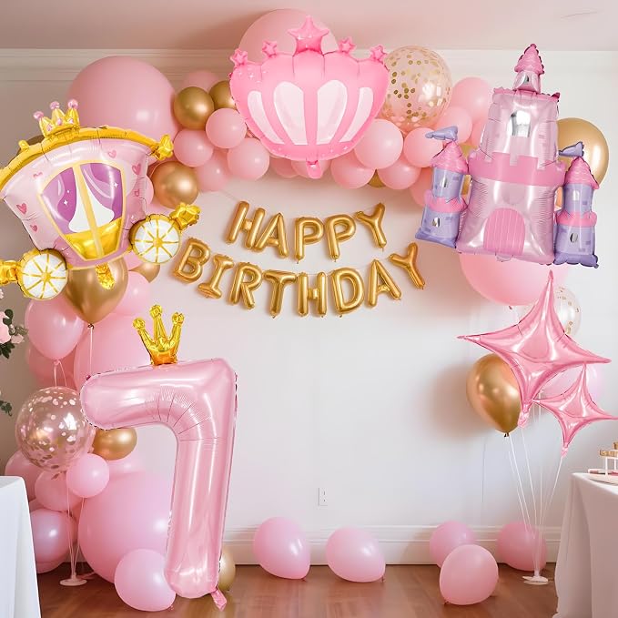 Minyu 6-Piece Princess Theme Party Decoration Set: Princess Carriage + Pink - Image 3