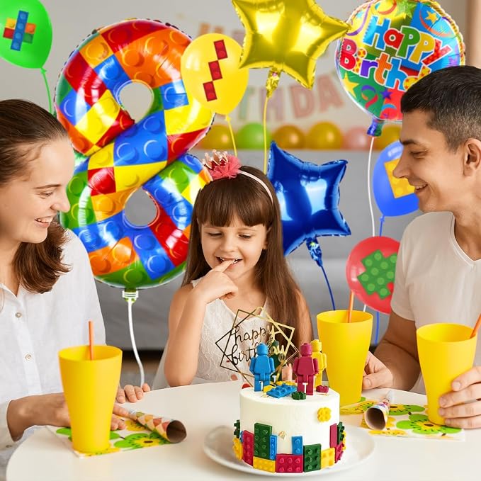 40 Inch Building Block Number Balloon, Colorful Number Block Foil Balloons - Image 6