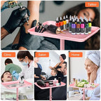JOSTZHXIN Salon Tray, Height Adjustable Salon SPA Service Tray, Hairstylist Rolling Tray, Premium Aluminum Tattoo Tray, Pink Rolling Trolley