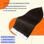 Full Shine Tape in Hair Extensions 12 Inch Color 2 Darkest Brown Straight Remy Double Side Tape Ins Human Hair Extensions 30 Grams Natural Invisible Brazilian Short Hair 20 PCS Add Volume