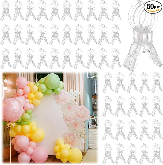 LemonRoad 50 Pack Large Balloon Arch Clips Plastic Transparent Backdrop Spring by Unknown